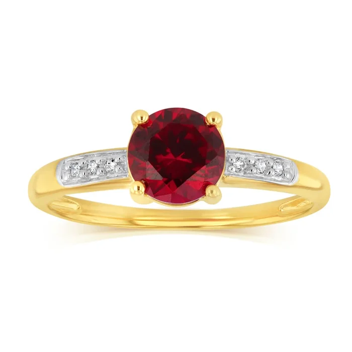 Created Ruby & Zirconia Ring in 9ct Yellow Gold