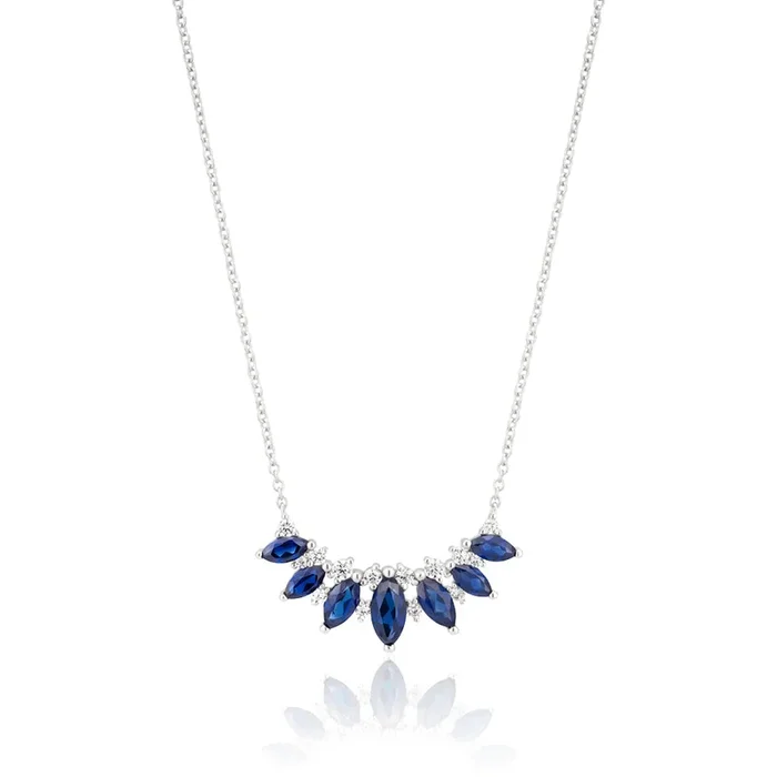 Created Sapphire and Zirconia Sterling Silver+Rhodium Fancy Chain