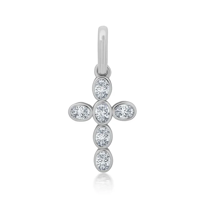 Crislu Platinum Plated Sterling Silver and Cubic Zirconia Cross Charm