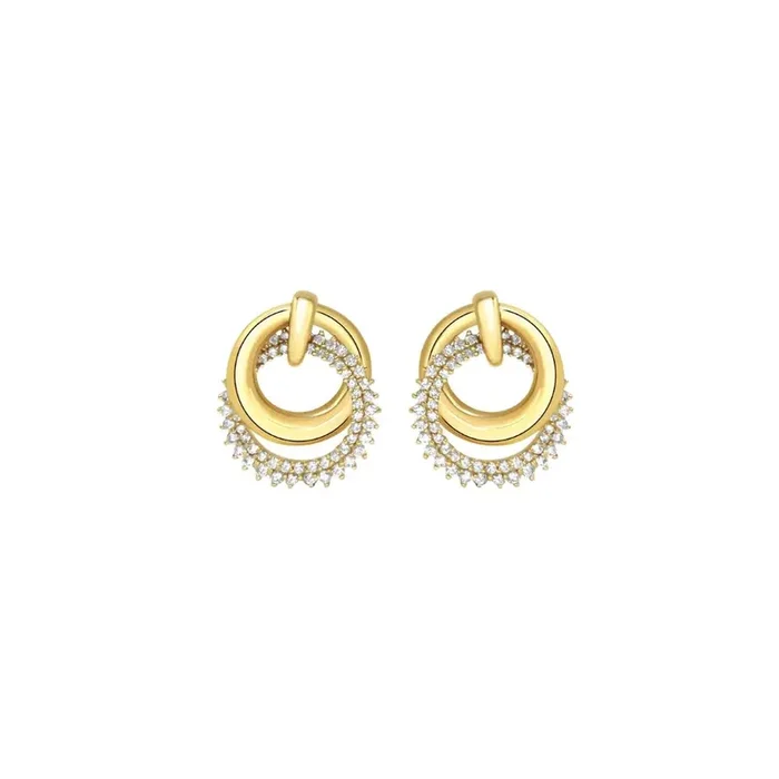 Crossover Circle Diamond Earrings in 18K Yellow Gold
