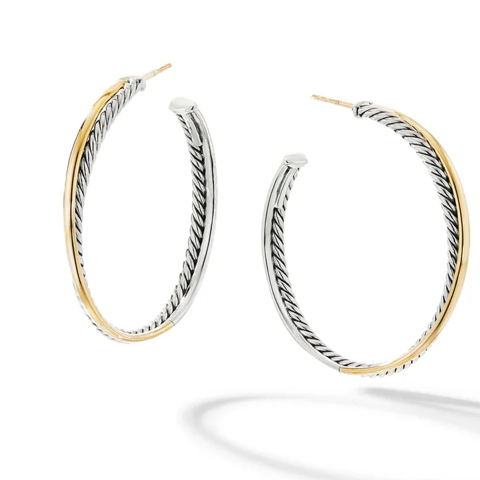Crossover Hoop Earrings in Sterling Silver with 18K Yellow Gold, 44mm