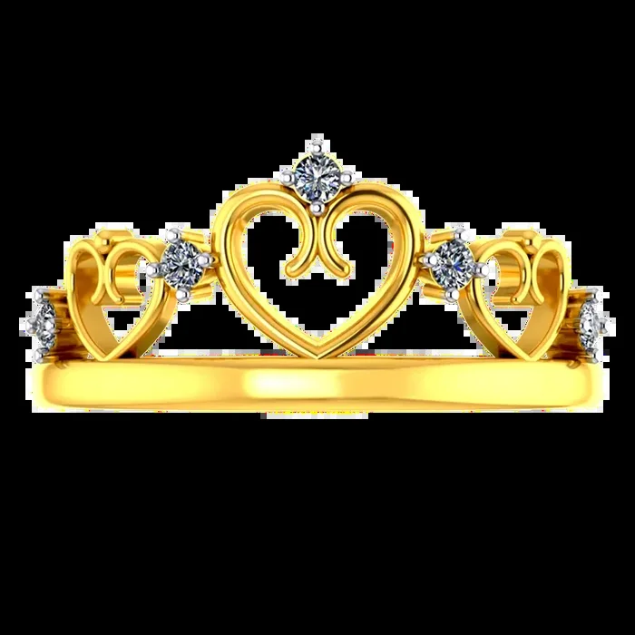 Crown-shaped 22k Gold Ring With Hearts And American Diamonds