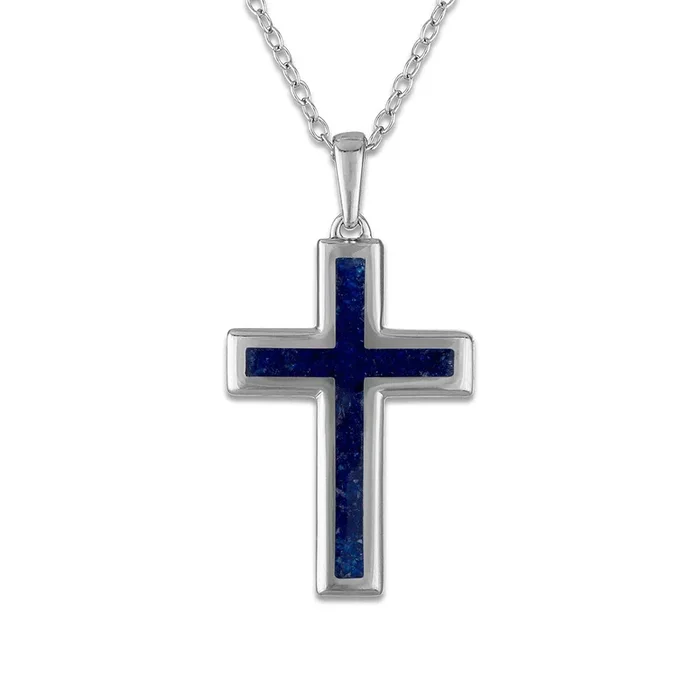 Crushed Blue Sapphire 18-inch Cross Pendant in Sterling Silver