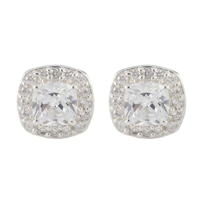 Cubic Zirconia African Sofía multiple Stud White Sterling Silver Earring