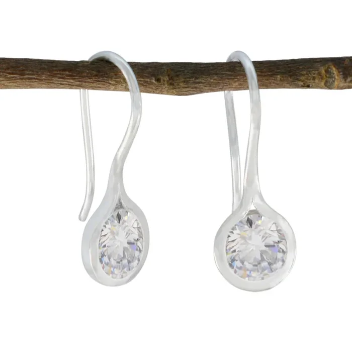 Cubic Zirconia American Violet Solitaire Dangle White Silver Earring