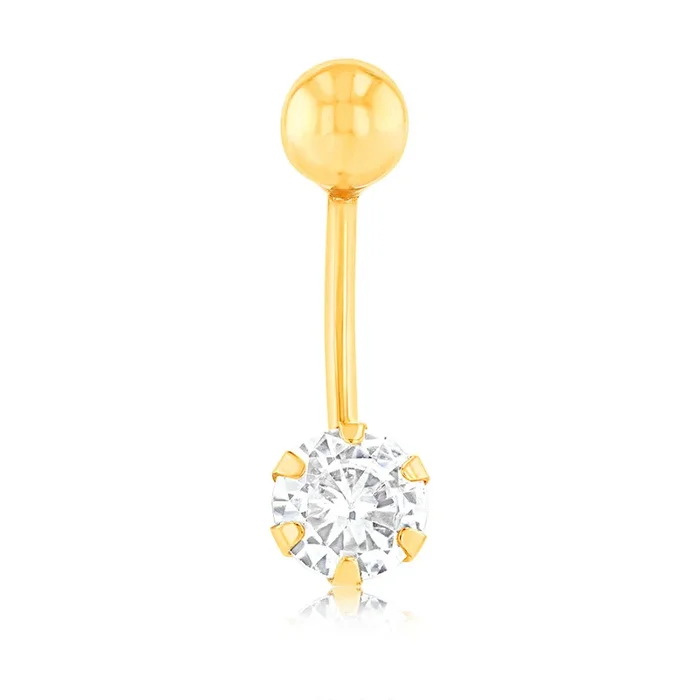 Cubic Zirconia Belly Bar in 9ct Yellow Gold