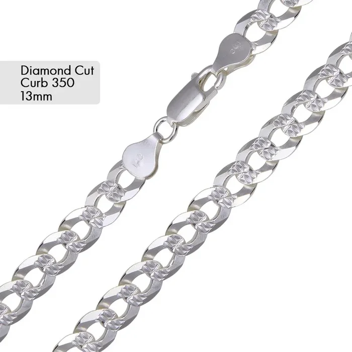Curb 350 1 Side Diamond Cut 1 Side Plain Chain or Bracelet 13mm – CH635