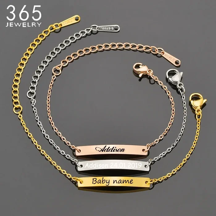 Custom Stainless Steel Baby Name Bracelet Girl Boy Personalized Adjustable Toddler Child ID Bracelet Birthday Gifts