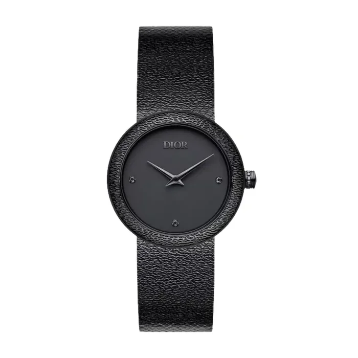 D de Dior Black Ultramatte quartz watch black dial bezel set black steel bracelet 34 mm – Lepage