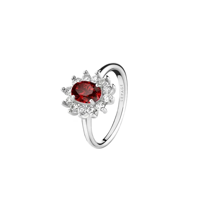 Daisy ring in white gold, ruby and diamonds | LEPAGE