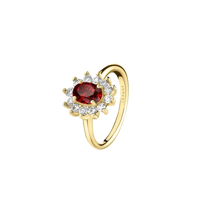 Daisy ring in yellow gold, ruby and diamonds | LEPAGE