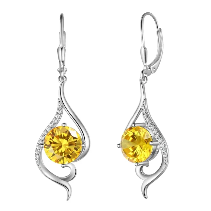 Damen-Ohrhänger mit Citrin, Geburtsstein November, Sterlingsilber, Klappverschluss, gelber Zirkonia, Schmuckstück, Weihnachts-, Valentinstags-, Geburtstags- oder Muttertagsgeschenk für Sie