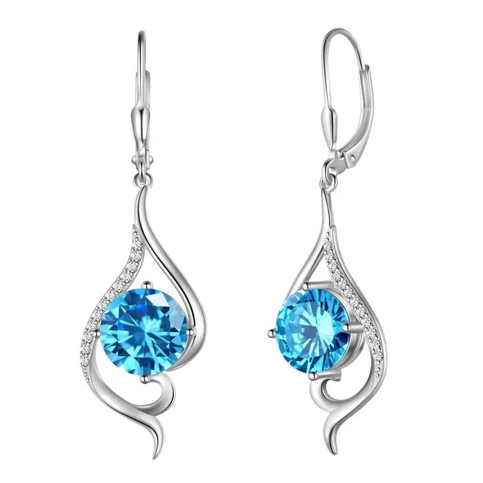 Damen-Ohrhänger mit Geburtssteinen für März: Aquamarin, blauer Topas, 925er Sterlingsilber, Klappverschluss. Perfekt als Geschenk für Mutter, Ehefrau, Weihnachten oder Valentinstag.