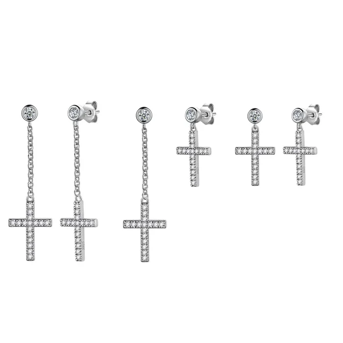 Damen-Ohrringe mit Kreuz, 925er Sterlingsilber, baumelnde Ohrstecker, christlicher religiöser Schmuck, Ostergeschenke für Herren
