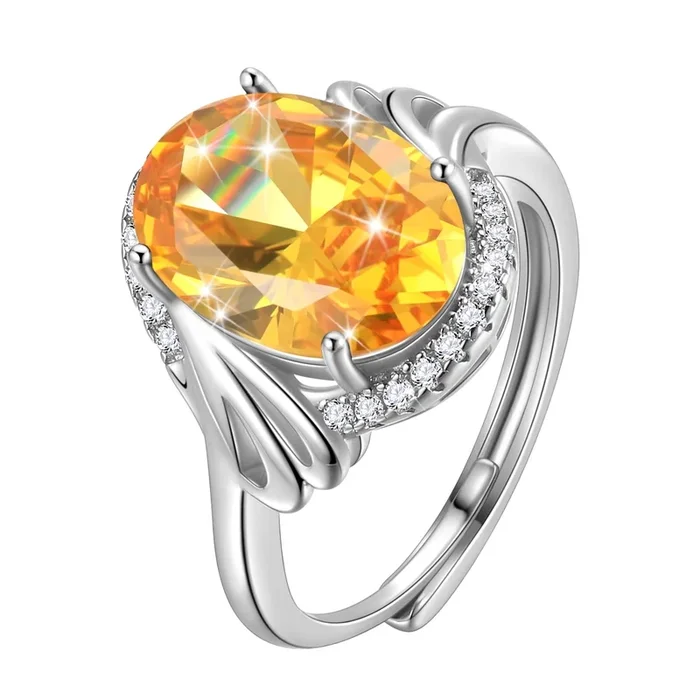 Damenring aus 925er Sterlingsilber mit 8 Karat Halo-Fassung, ovaler Citrin-Geburtsstein (November), gelber Schmuck, Weihnachts-, Geburtstags-, Muttertags- oder Oma-Geschenk.