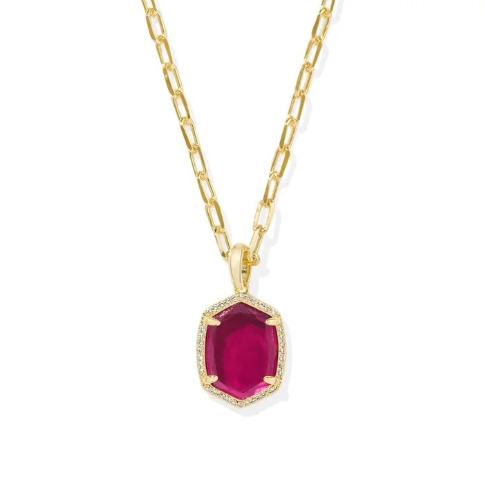 Daphne Pave Frame Short Pendant Necklace in Berry