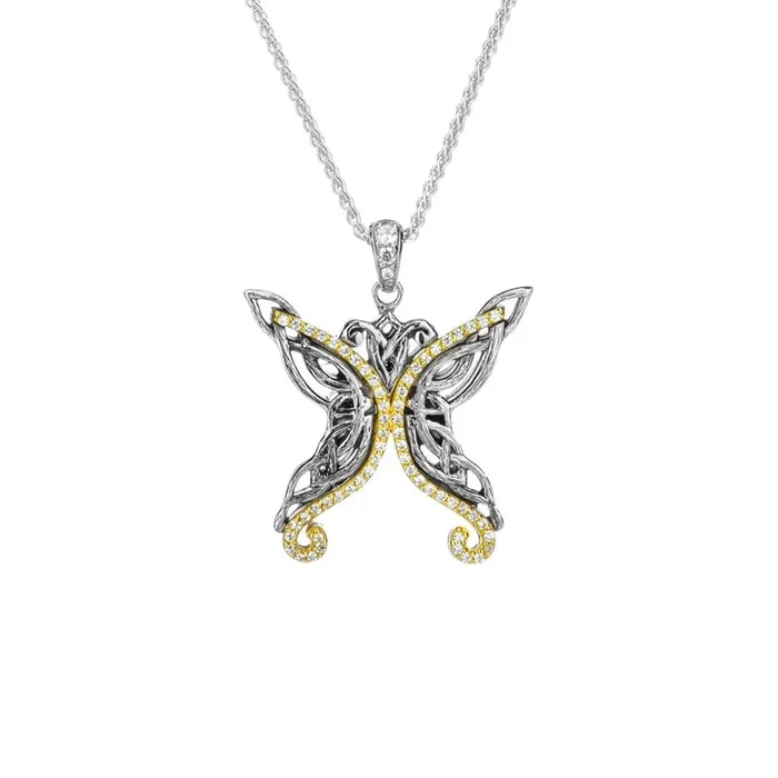 Darkened Silver and 10k Yellow or Rose Gold Butterfly Pendant