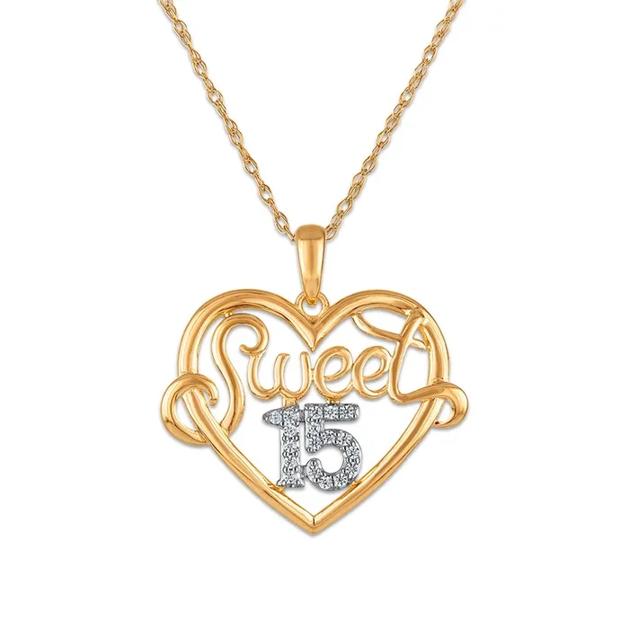 Diamond Accent 18-inch Quinceanera Pendant in 10KT Yellow Gold