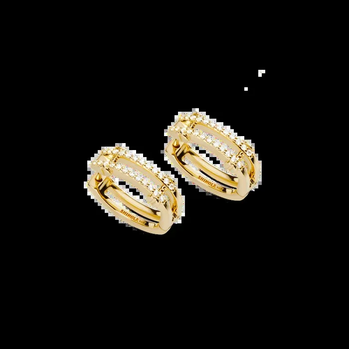 Diamond Pave Rivet Double Row Hoop Earrings – Yellow Gold
