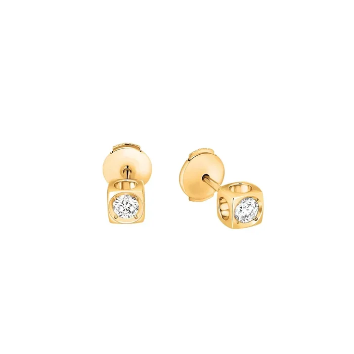 dinh van Le Cube Diamant large model ear studs in yellow gold and diamonds | LEPAGE