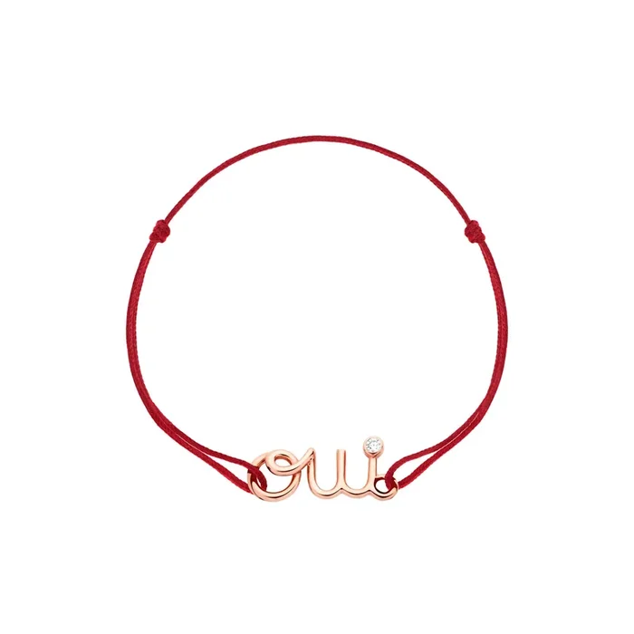 Dior Dioramour bracelet on red cord in rose gold diamond | LEPAGE