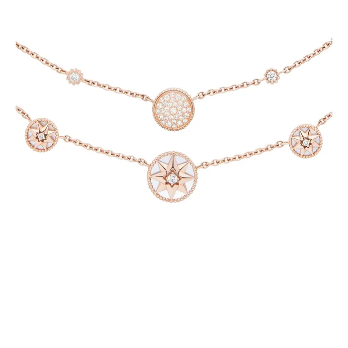Dior Rose des Vents double-row necklace in rose gold mother-of-pearl diamonds | LEPAGE
