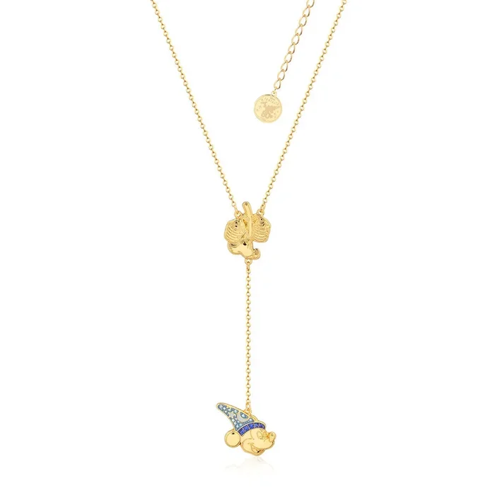 Disney Fantasia Gold Plated Sorcerer’s Apprentice Mickey Lariat Pendant on Chain