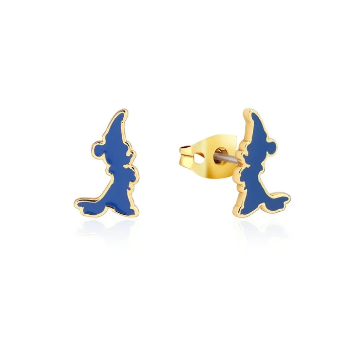 Disney Fantasia Gold Plated Sorcerer’s Mickey Enamel Silhoutte 15mm Stud Earrings
