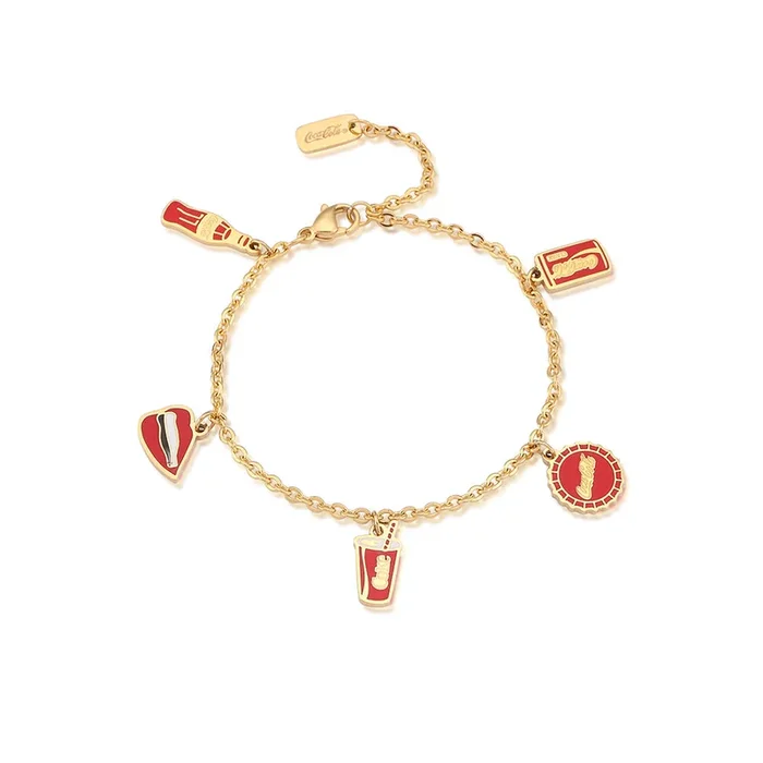 Disney Gold Plated Stainless Steel Coca Cola Charm 16+3cm Diamond Cut Bracelet