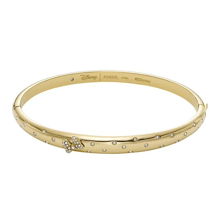Disney Minnie Mouse Gold Plated Stainless Steel Glass Crystal Bow Bangle 100th Disney Anniversary