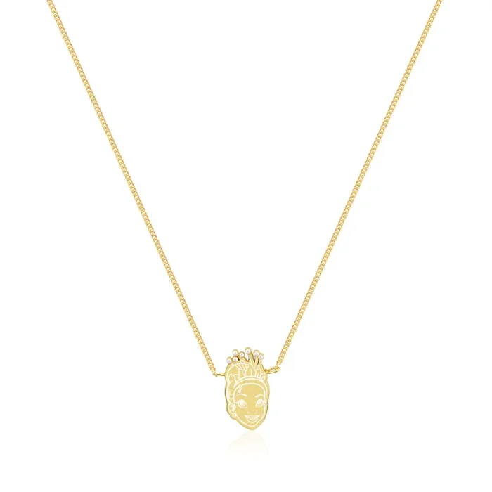 Disney Princess And The Frog Gold Plated Tiana Pearl Pendant On 40cm Chain