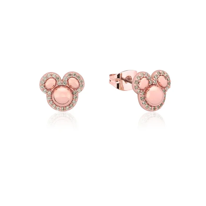 Disney Rose Gold Plated Sterling Silver Mickey CZ Halo Stud Earrings
