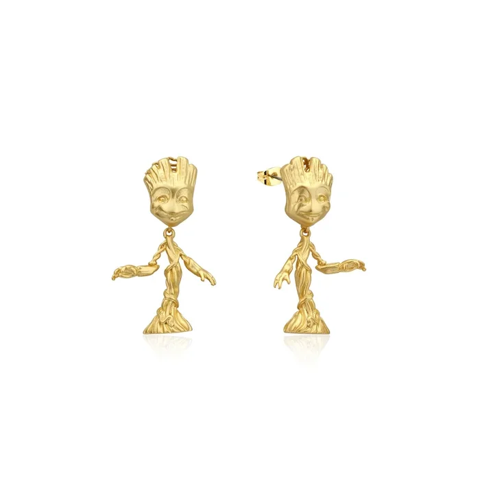 Disney Stainless Steel 14ct Gold Plated Guardians Of The Galaxy Groot Drop Earrings