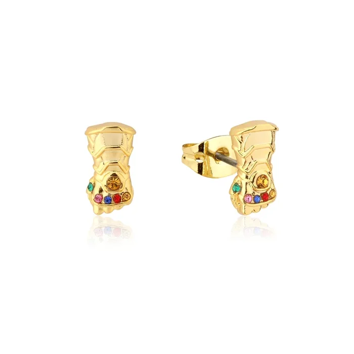 Disney Stainless Steel 14ct Gold Plated Infinity Gauntlet Stud Earrings