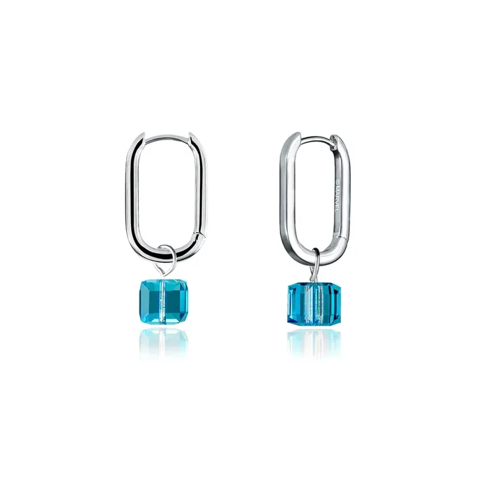 Disney Stainless Steel 14ct White Gold Plated tessract Blue Crystal Drop Earrings