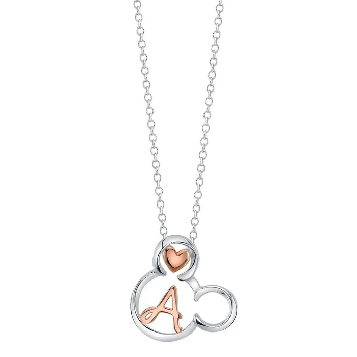 Disney Sterling Silver 18-inch Initial Pendant; Initial A