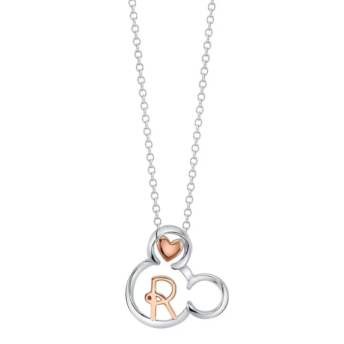 Disney Sterling Silver 18-inch Initial Pendant; Initial R
