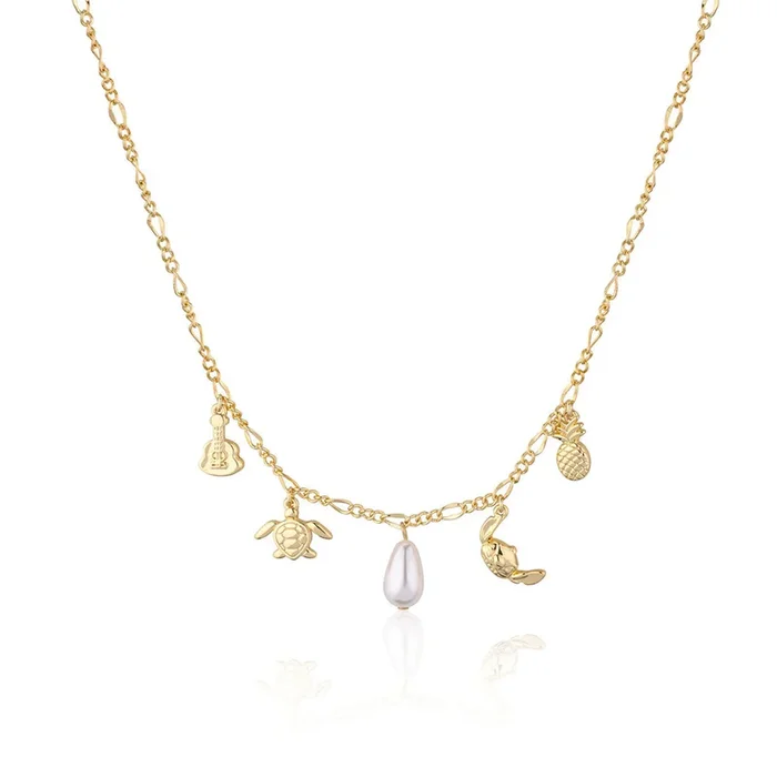 Disney Stitch Charm Stainless Steel Yellow Gold Plated Necklace