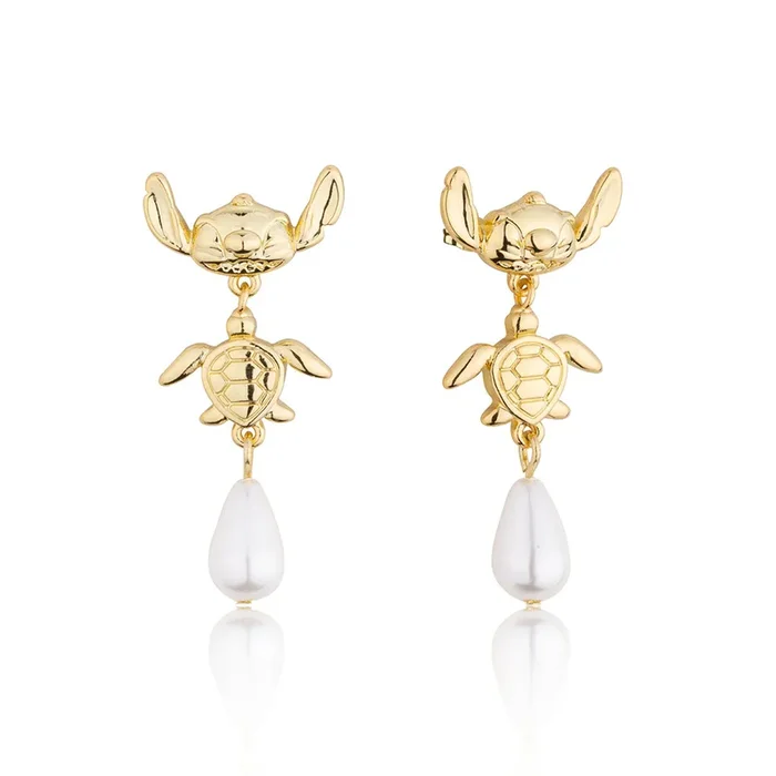 Disney Stitch Turtle Yellow Gold Plated Stainless Steel Drop Earrings