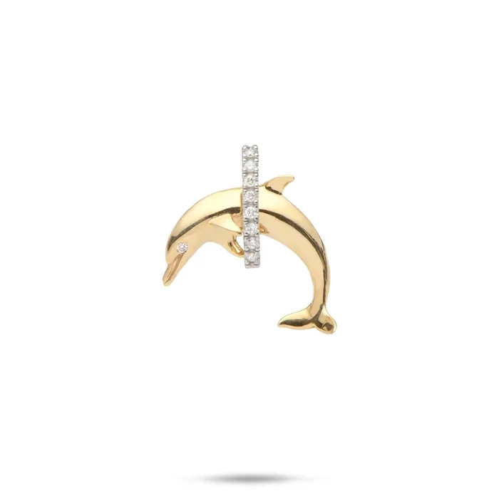 Dolphin Pendant in Two Tone Gold with Diamonds – 19mm