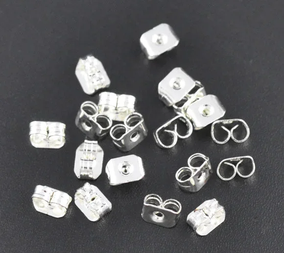 DoreenBeads Copper Earring Components Post Stopper Bowknot Silver Plated 5mm(2/8″)x 4mm(1/8″),50 PCs