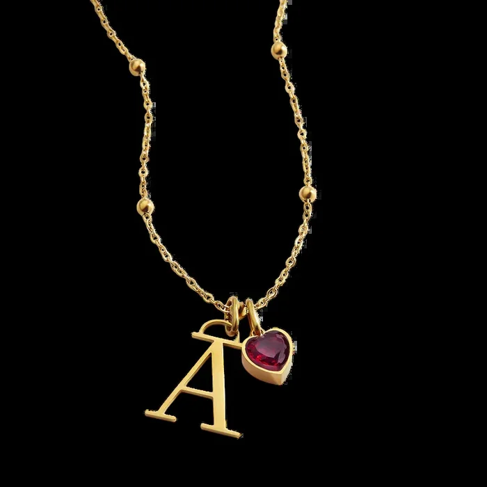 Droplet Birthstone & Initial Necklace