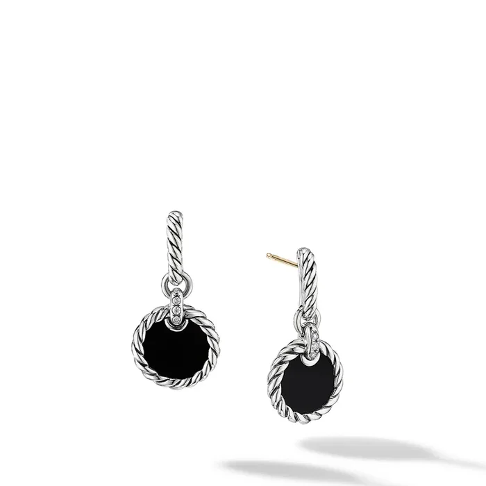 DY Elements® Drop Earrings in Sterling Silver with Black Onyx and Diamonds, 25mm