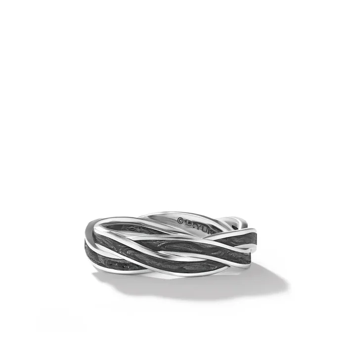 DY Helios™ Band Ring in 18K White Gold with Forged Carbon, 6mm