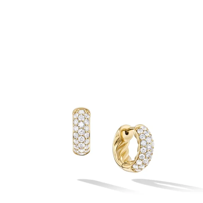 DY Mercer™ Micro Hoop Earrings in 18K Yellow Gold with Diamonds, 13.5mm