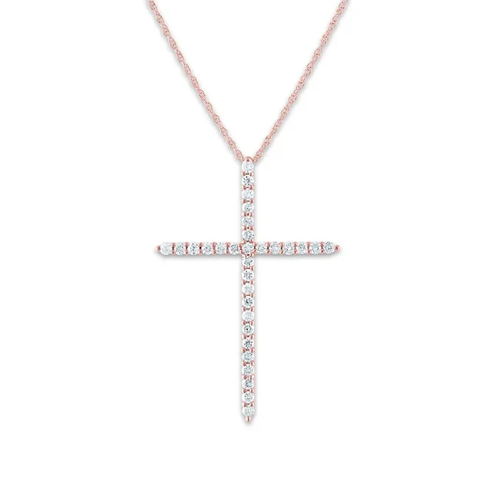 EcoLove 14KT Rose Gold 1/2 CTW Lab Grown Diamond 18-inch Cross Pendant