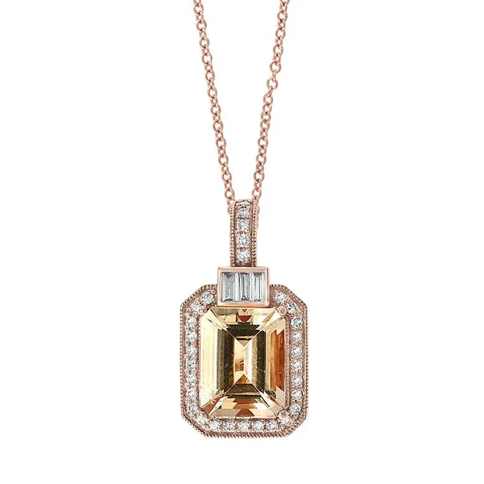 EFFY 9X7MM Emerald Shape Morganite and Diamond Halo 18-inch Pendant in 14KT Rose Gold