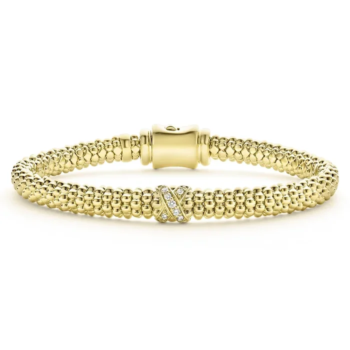Embrace 18K Gold X Diamond Caviar Bracelet | 6mm
