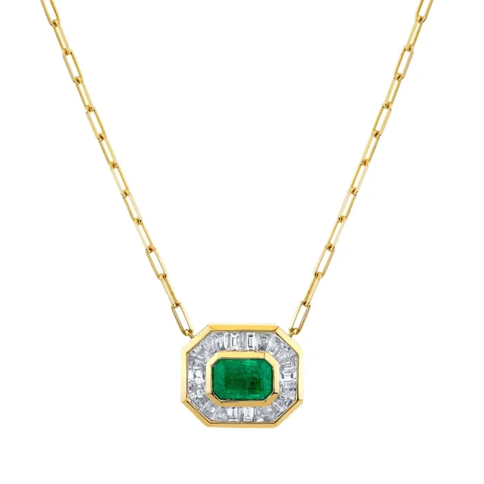EMERALD & DIAMOND HALO NECKLACE
