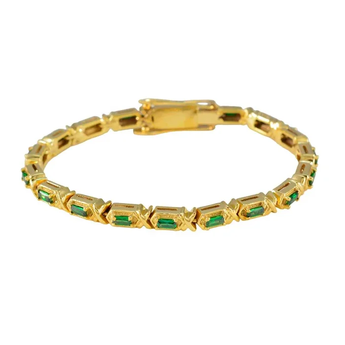 Emerald CZ Amazon Prime Day Eye-catching Green Silver Tennis Bracelet
